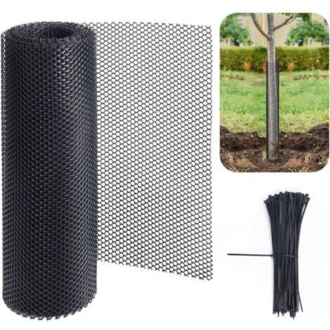 Noir,Protection de tronc d'arbre en maille de 6 m – Protection contre l'écorce d'arbre – Filet de protection flexible avec 100 attaches pour protéger les arbres contre les tondeuses à chevreuil