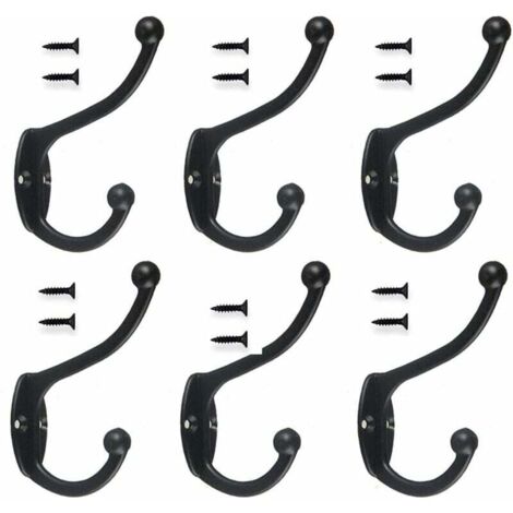 6pcs Rétro Crochet Patère Porte Manteau Mural Vintage Crochet de Porte Métal pour Salle de Bain Cuisine Chambre Entrée - Noir - Noir