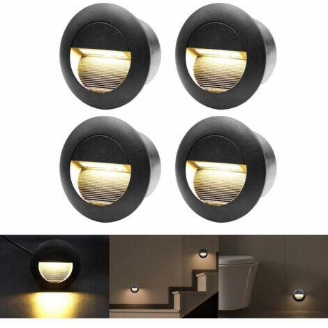 Applique murale encastrée 3 W – Aluminium noir étanche IP65 – Lumière blanche chaude 3000K – Lot de 4 pour escaliers et terrasses