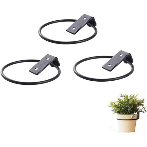 Anneau de support de pot de fleur de 4,5 pouces fixé au mur, ensemble de 3 crochets de jardinière murale, support pliable en fer noir, jardinières de clôture en métal pour une utilisation intérieure e