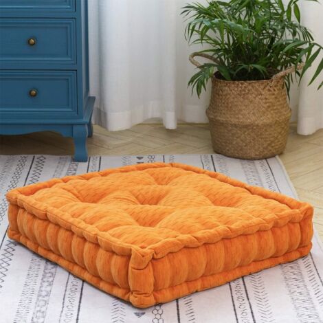 Pouf de Coussin de Sol, Coussin de Méditation en Chenille, Épais pour Canapé et Yoga, Orange, 19"x19"x4"