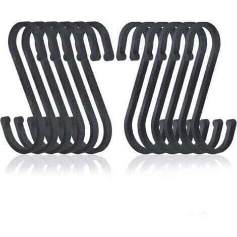 Crochet S Lot de 12 Crochets Plats en Aluminium en S de Suspendus, Crochets de Boucher au Fini Mat pour Cuisine, Chambre à Coucher, Salle de Bain, Bureau et Jardin, Noir,INHHUB