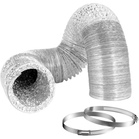 Tuyau d'Evacuation Flexible en Aluminium Gaine de Ventialtion Ø 4 Inch Longueur 2m Kit de Raccord pour Salle de bain Cuisine Sèche-linge avec 2 Colliers de Serrage en Acier
