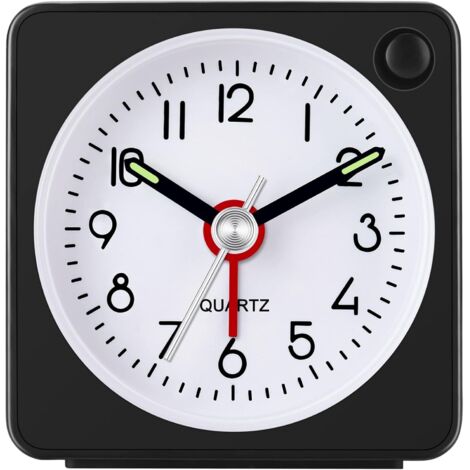 Réveil de Voyage Analogique, Ultra Petite Horloge avec Fonction Snooze et Lumière, Super Silencieux (Noir) (1/5)
