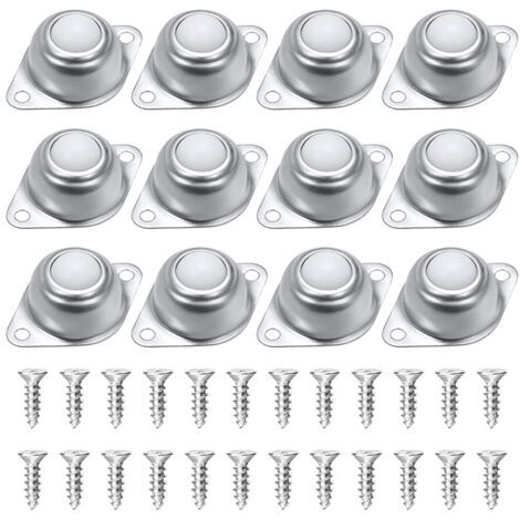 Roulettes à Billes pour Meubles,Lot de 12 Transfert à Billes,Rouleaux à Billes en Nylon et en Acier Inoxydable,Avec 24 vis,pour Chariot à Bagages Coulissant, Meubles, Fauteuil Roulant Livré