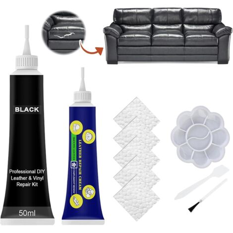 Rapanda – Kit de réparation cuir noir 50ml – Pour canapés, sièges de voiture, déchirures, trous, rayures – Application facile sans chaleur