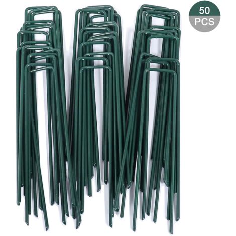 TONCHEAN Paillage pour plante,50pcs Piquets de Fixation pour Jardin, Pelouse Agrafes en Forme de U pour Bâche Anti-Mauvaises Herbes, Galvanisés à Chaud (150 mm de Hauteur) (1/6)