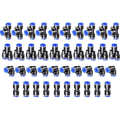 Raccord pneumatique 4mm – Lot de 40 connecteurs – 4 formes : droit, coude, Y, té – Résistant à haute pression – Installation rapide - 40PCS (1/5)