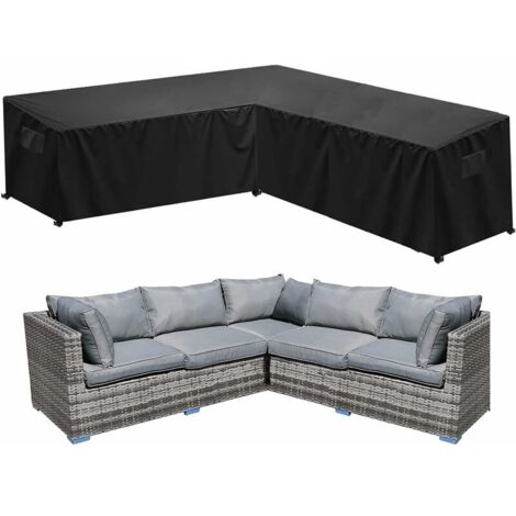 Housse canapé d'angle jardin 270x270x87 cm – Imperméable 210D Oxford – Résistant aux UV – Fixation sécurisée avec sangles (1/5)