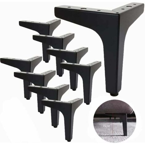 Lot de 8 Pieds de Canapé Metal 15 cm, Pieds de Table Basse Métal Charge Jusqu'à 600 KG Pied de Meuble Noir, Support de Table en Fer Forge /Sofa, Pied pour Meuble TV, Placard (1/5)