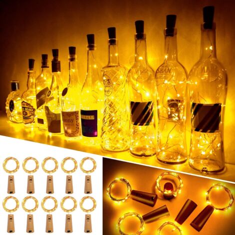 Led Bouteille Lumière 12 Pièces, Lumière 20 Led 100cm Chaîne Lumineuse Blanche Chaude Fil De Cuivre À Piles Bouteille De Vin Lumières Avec Guirlande En Liège Pour La Décoration De Bricolage Fête De No (1/5)