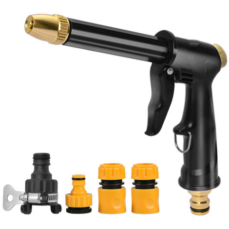 Pistolet à eau haute pression avec buse haute pression, utilisé pour l'arrosage des plantes, le nettoyage et le lavage des voitures, pistolet à eau long + 4 connecteurs (tuyau d'eau non inclus) TONCHE (1/5)