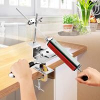 Aiguiseur de couteaux professionnel, aiguiseur de couteaux de cuisine en acier inoxydable, aiguiseur de couteaux à angle fixe avec 4 pierres à aiguiser antidérapantes