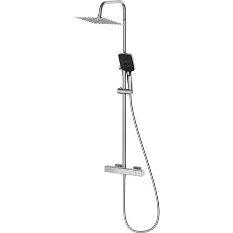 Avapax Système de douche - 250 x 250 mm - Mitigeur thermostatique - Deux fonctions - Acier inoxydable argenté (1/2)