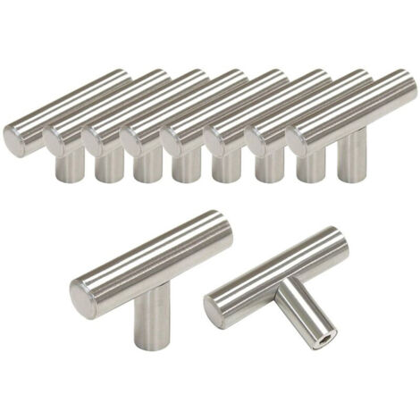 Lot de 10 poignées de cuisine en T de Ø12 mm, en acier inoxydable, pour portes de placard et tiroirs, longueur : 50 mm (1/5)