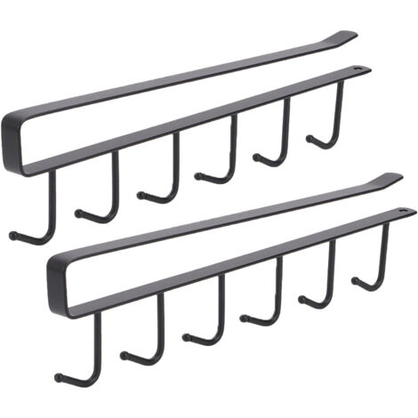 Lot de 2 crochets adhésifs sans clous pour sous-meuble, porte-tasses à café et porte-ustensiles, crochets muraux pour suspendre ustensiles de cuisine avec porte-serviettes/outils de cuisine, noir (1/5)