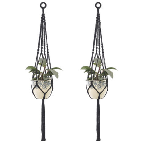 Lot de 2 suspensions pour plantes en macramé, pour intérieur et extérieur, en corde de coton, avec filet à fleurs tricoté à la main, style 4 (1/5)