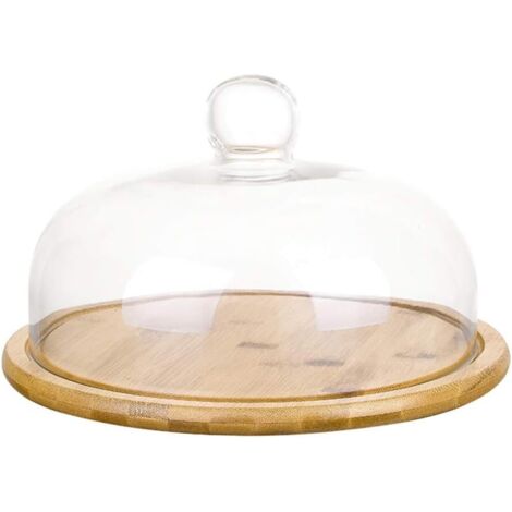 Plateau de service en bois sous cloche pour gâteaux, desserts, fromages et pâtisseries, 26 cm. Présentoir à gâteaux, desserts et salades. (1/5)