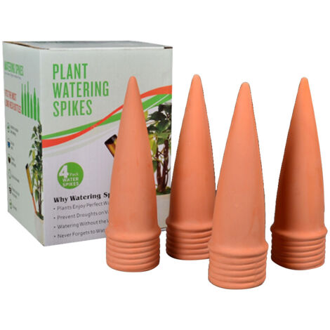 Ensemble de 4 cônes d'arrosage pour jardin, piquets en céramique et argile