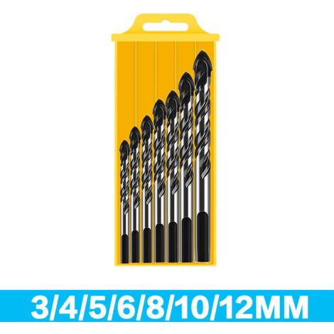 Ensemble de 7 forets triangulaires multi-usages - Scie cloche pour carrelage, verre, métal et céramique, forets en carbure noir (1/5)