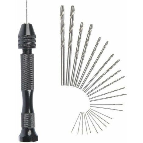 MIni Hand Drill Twist Drill Bits +25 Micro Cordless Twist Drill Bits Aluminum Pin Vise Rotary Tools Adjustable Twist Drill Bits Pyrography Home Plastic Copper Hole GrooFoo (1/5)