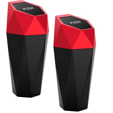 Porte-poubelle de voiture, lot de 2 mini poubelles avec couvercles, accessoires auto, petits gobelets poubelle étanches pour voiture et usage domestique, rouge (1/5)