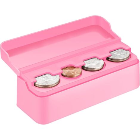 Boîte à monnaie pour voiture, rangement pour pièces de différentes tailles, fixation sur tableau de bord, compatible avec la plupart des voitures et camions (rose) (1/5)