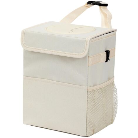 Poubelle de voiture avec couvercle anti-fuite, 3 sacs de rangement, sacs poubelle étanches à suspendre, adaptée aux SUV, beige (1/5)