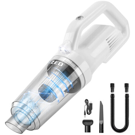 Handstaubsauger 12000PA kabelloser Handstaubsauger Akku bis zu 30min, Autostaubsauger mit Waschbarem Edelstahlfilter und LED-Licht für Wohnung, Auto und Tierhaare Reinigung (weiß) (1/5)