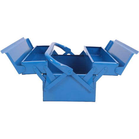 Boîte à outils pliante à 2 niveaux et 3 plateaux, en métal, avec porte-à-faux, idéale pour le garage. (1/5)