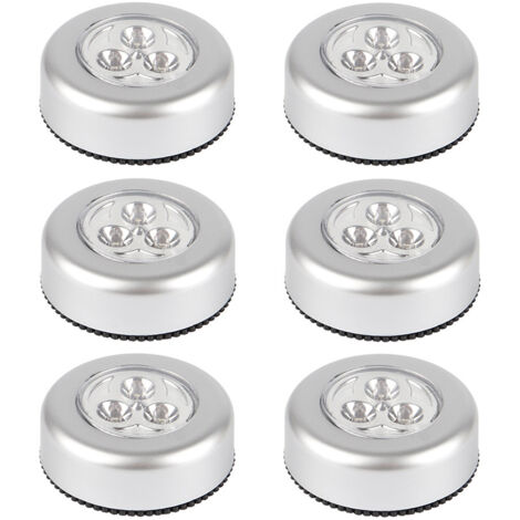Lot de 6 lampes tactiles sans fil à piles, veilleuses adhésives à ventouse pour armoires, placards, comptoirs ou buanderies, piles non incluses (3 lampes emballées sous blister avec ventouse) (1/5)