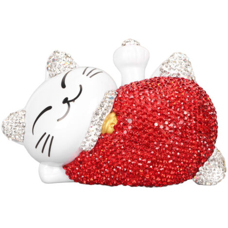 Ornements Chat Porte-Bonheur, Bras Ondulant Solaire, Statue Chat Porte-Bonheur, Décoration Chat Fortune Créative, Chat Porte-Bonheur aux Oreilles Blanches (1/5)