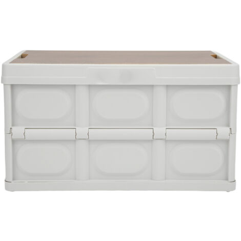 Coffre de rangement pliable multifonctionnel d'extérieur 30 L, épais, amovible et portable, avec panneau en bois blanc. (1/5)