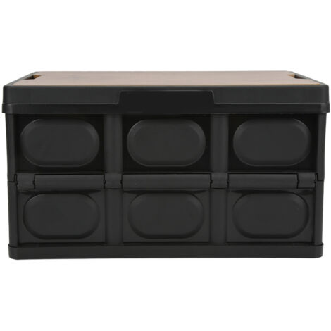 Coffre de rangement pliable multifonctionnel d'extérieur 30 L, épais, amovible et portable, avec panneau en bois noir. (1/5)