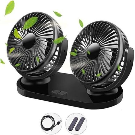 Ventilateur de voiture à 3 vitesses, double ventilateur, rotation à 360 degrés, ventilateur réglable pour la maison/le bureau, noir, pour tous les véhicules familiaux : voitures, fourgonnettes, camion (1/5)