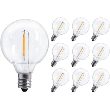 10 Stück G40 LED-Ersatzlampen – Unzerstörbarer Globus 1,57" mit E12-Sockel, 1 W (entspricht 5 W), Warmweißes Licht für Außenlichterketten