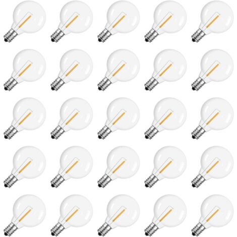 25 Stück G40 LED-Ersatzlampen – Unzerstörbarer Globus 1,57" mit E12-Sockel, 1 W (entspricht 5 W), Warmweißes Licht für Außenlichterketten
