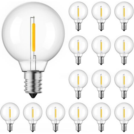 15 Stück G40 LED-Ersatzlampen – Unzerstörbarer Globus 1,57" mit E12-Sockel, 1 W (entspricht 5 W), Warmweißes Licht für Außenlichterketten