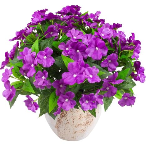 Künstliche Außen-Impatiens 4 Stück, UV-Beständig, Seidenpflanzen, Garten-, Balkon- Und Terrassendekoration, Farbe Lila (1/5)