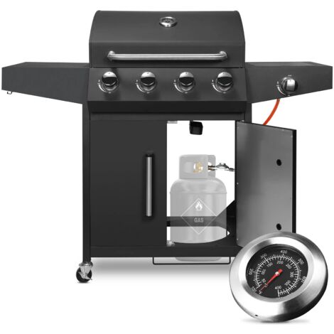 Gasgrill 4+1 Brenner mit Seitenbrenner 52.000 BTU Outdoor Edelstahl Grill Schwarz (1/5)