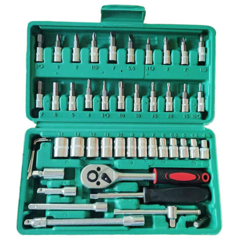 Steckschlüssel-Set 1/4'' – CHROMEmat – 46 Teile für DIY, Autoreparatur, Steckschlüssel- und Bit-Set, Grün (1/5)