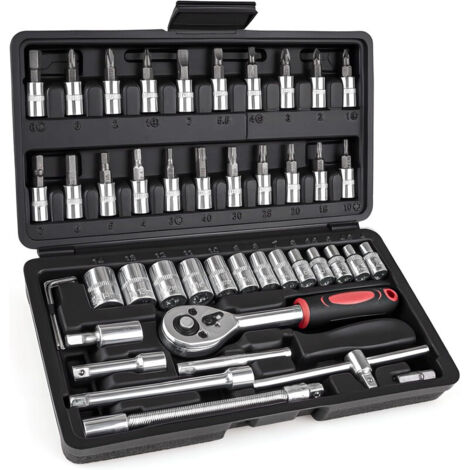 Steckschlüssel-Set 1/4'' – CHROMEmat – 46 Teile für DIY, Autoreparatur, Steckschlüssel- und Bit-Set (1/5)