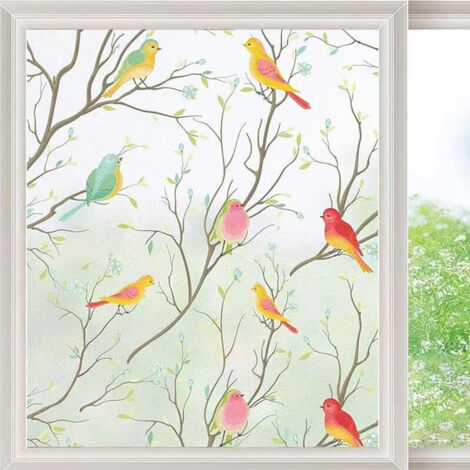 Sichtschutzfolie für Fenster, blickdichte Fensterfolie, elektrostatische Folie 45 × 200 cm – guter Sichtschutz, blickdicht, UV-Schutz, Vogelmuster – für Badezimmer, Küche, Büro, Haus, Schlafzimmer