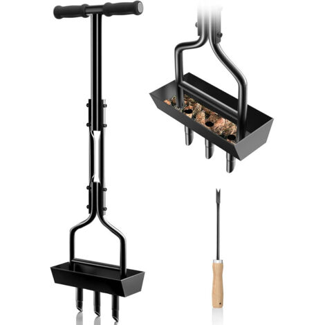 96 cm Hand-Rasenlüfter – Hohlzahnlüfter mit Erdauffangbehälter und 3 hohlen Stangen, ergonomischer Griff, stabile Konstruktion – für Garten/Hofpflege