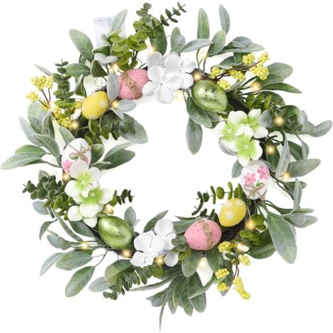 Couronne de Pâques 45 cm pour Porte d’Entrée, Œufs Pastel et Fleurs Marguerite, Décoration Murale Intérieure et Extérieure (1/5)