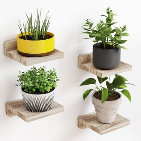 Étagères murales flottantes 4 pcs 12,7x12,7 cm en bois rustique – Rangements muraux pour chambre, salon et cuisine, Bois (1/5)