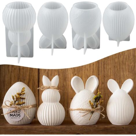Moule Silicone Pâques 4PCS Moule Lapin & Œuf Moule Bougie Moule Plâtre pour Bougies DIY Plâtre Cire Soja Décoration Printemps (1/5)