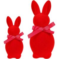 Décoration de Pâques – Figurines Lapin en Velours, Set de 2 (20CM & 14CM), Idéales pour la Table et Décor Printanier-Rouge