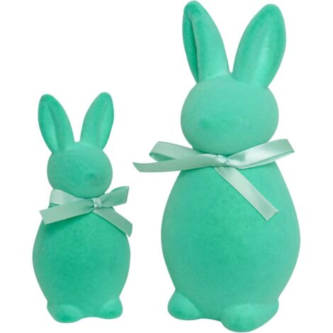 Pasqua Conigli Velluto Set 2 – 20 & 14cm Tavola & Decorazione Primavera Ciano