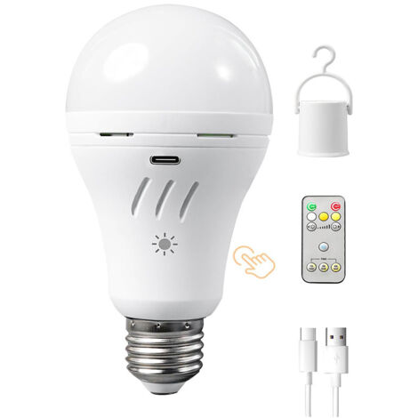 Lampadine LED E27 ricaricabili – 2200 mAh – Tre livelli di luminosità – 3000/4000/6000K – Telecomando – Timer – Illuminazione d’emergenza versatile (1/5)